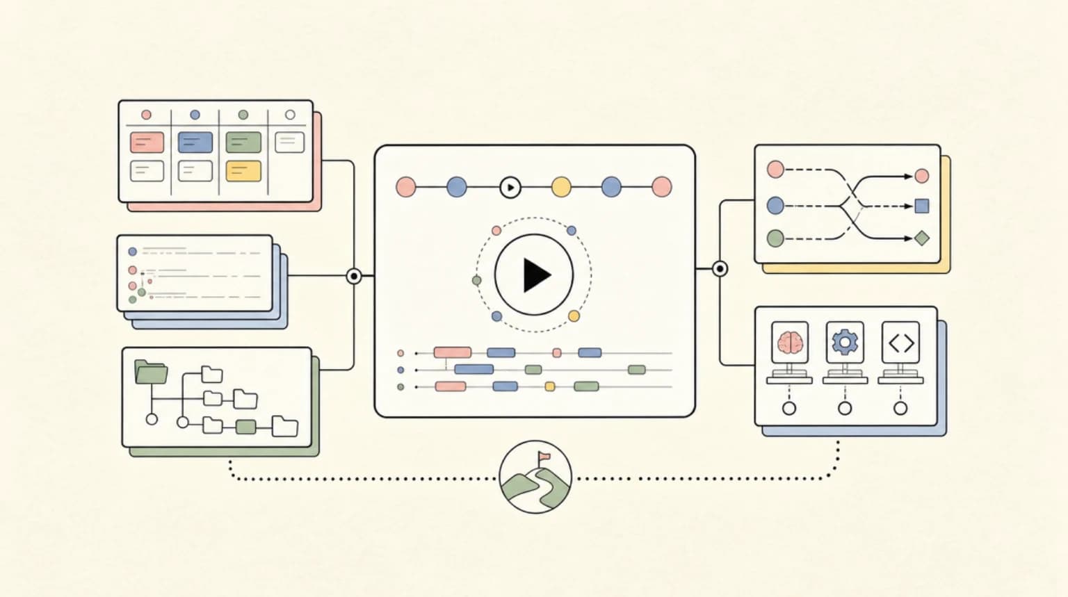 Abstract systems illustration for What TraceTrail does in one sentence