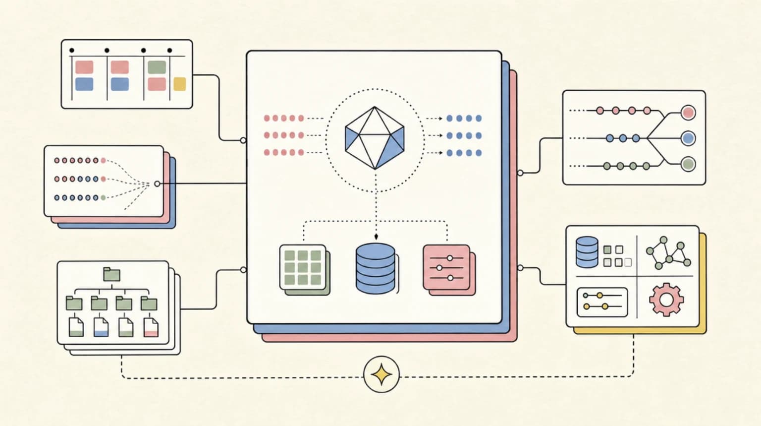 Abstract systems illustration for Fine-tuning with TRL or Unsloth