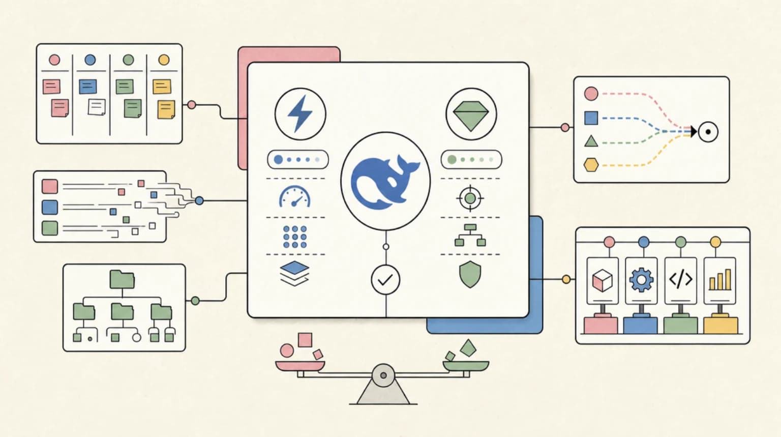 Abstract systems illustration for When To Pick DeepSeek V4 Over Claude or GPT