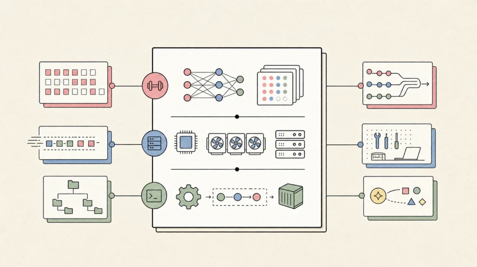 Abstract systems illustration for Setup: weights, hardware, runtime