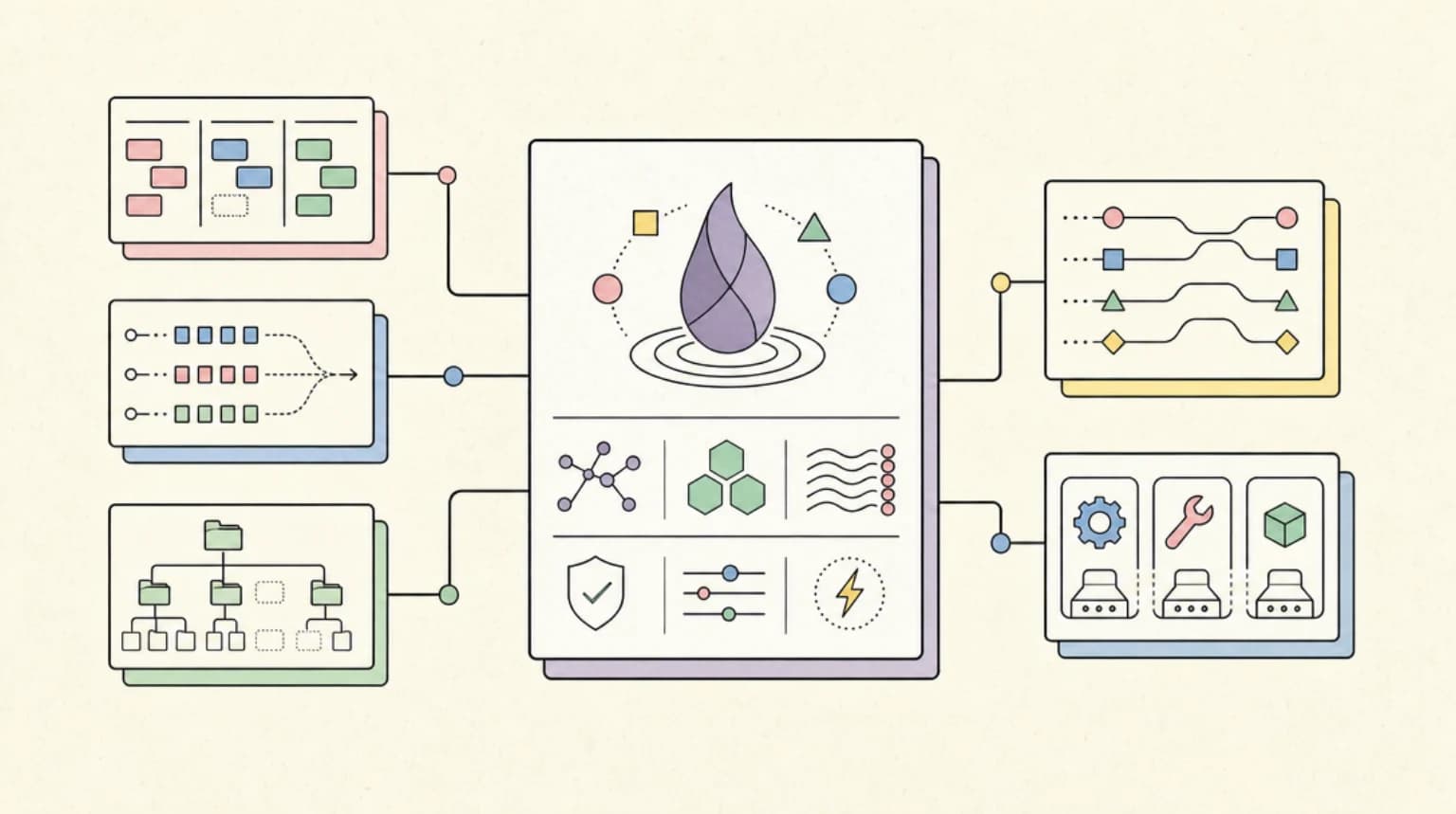Abstract systems illustration for Why Elixir / BEAM Was the Right Pick