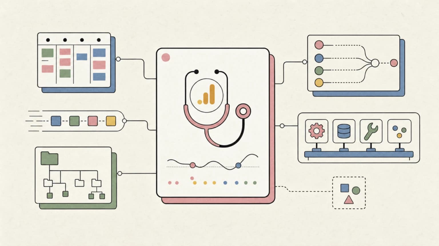 Abstract systems illustration for dd-ga: Drift Doctor for Google Analytics