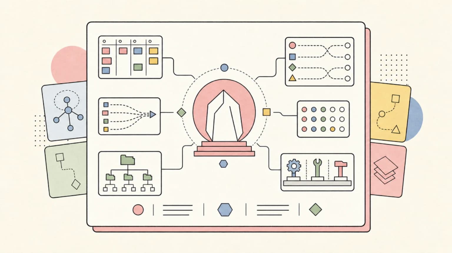 Abstract systems illustration for 1. Claude Opus 4.7
