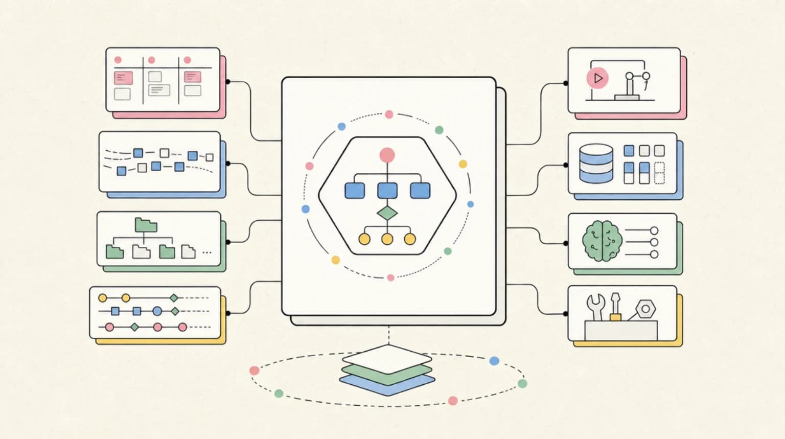 Abstract systems illustration for Where it fits the agent stack